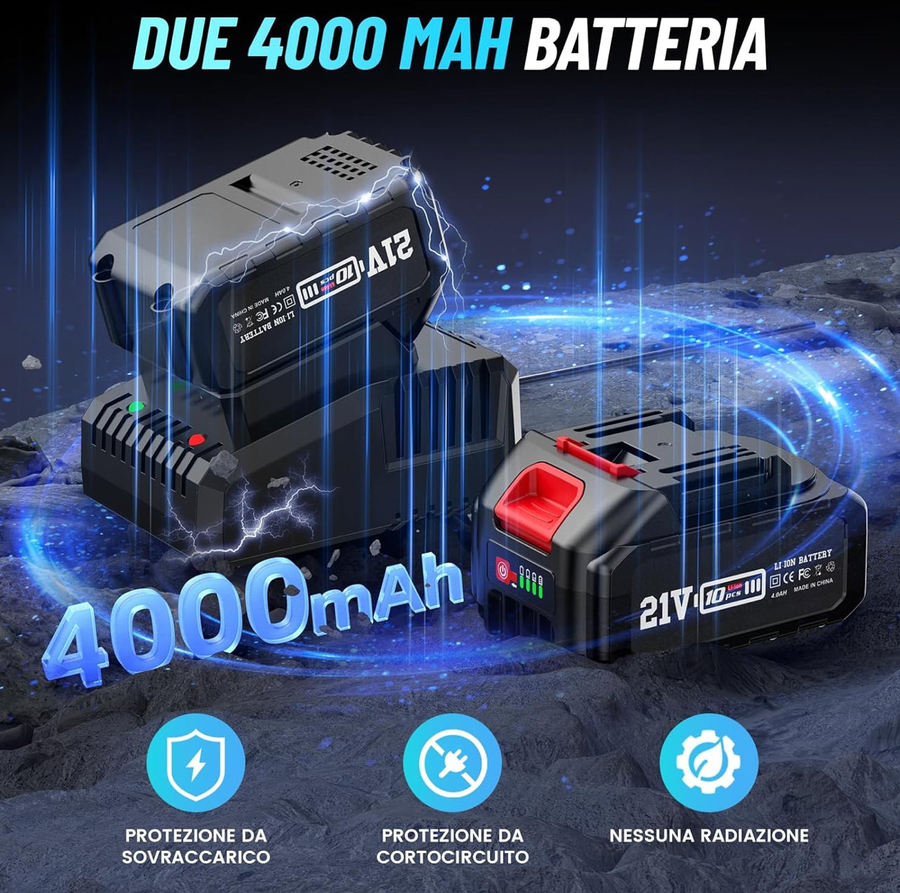 Avvitatore a Impulsi Brushless, 1/2 pollice a Massa Battente, Caricabatterie Rapido, con 2x4.0Ah Batteria, 5 Bussola, Trapano Batteria per Auto e Casa