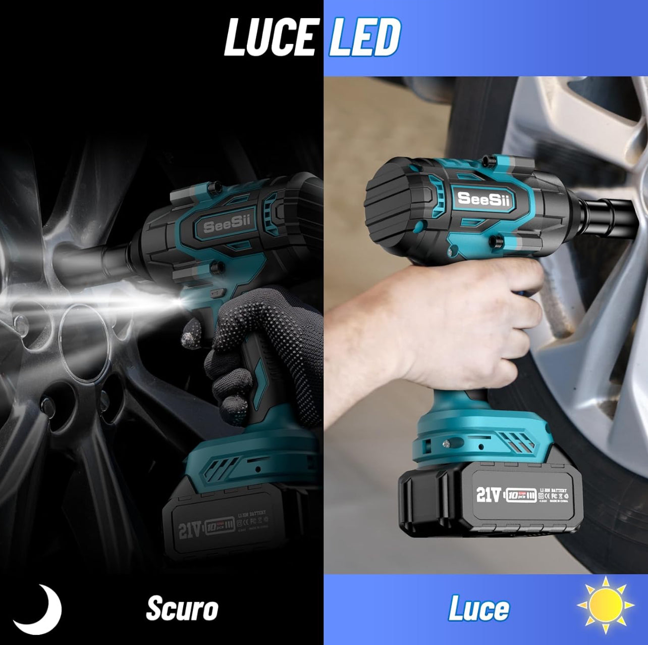 Avvitatore a Impulsi Brushless, 1/2 pollice a Massa Battente, Caricabatterie Rapido, con 2x4.0Ah Batteria, 5 Bussola, Trapano Batteria per Auto e Casa
