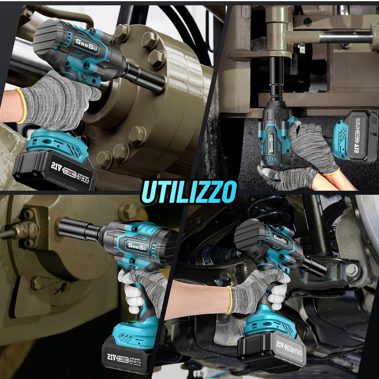 Avvitatore a Impulsi Brushless, 1/2 pollice a Massa Battente, Caricabatterie Rapido, con 2x4.0Ah Batteria, 5 Bussola, Trapano Batteria per Auto e Casa