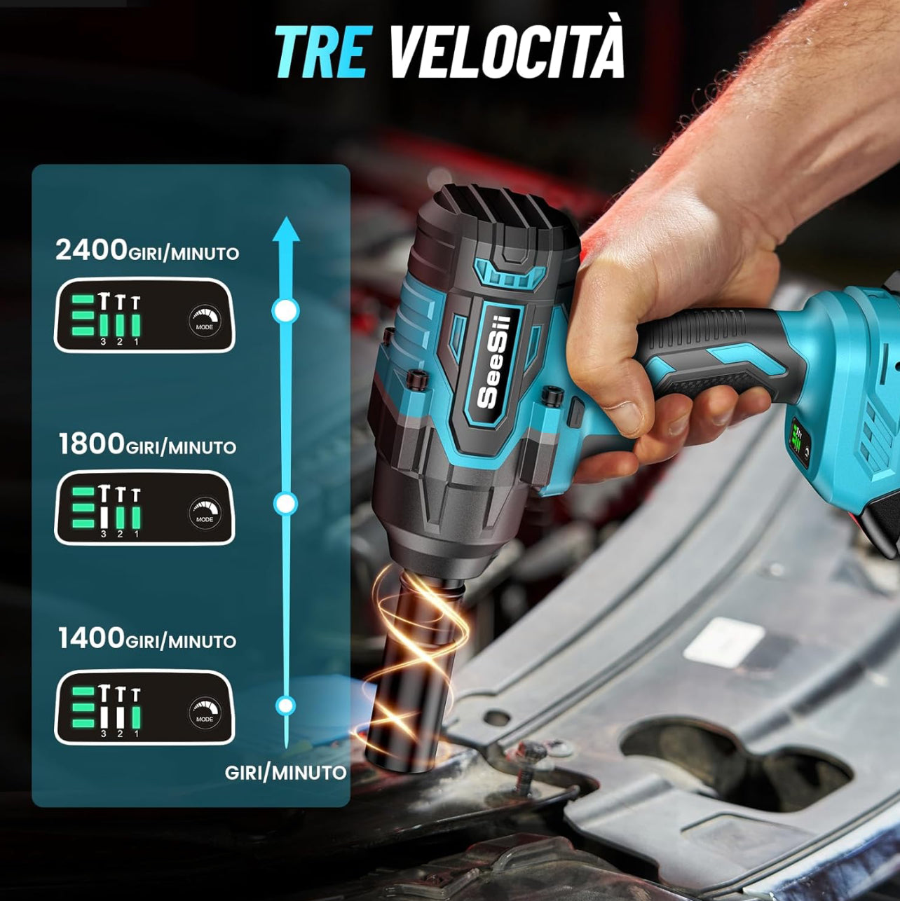 Avvitatore a Impulsi Brushless, 1/2 pollice a Massa Battente, Caricabatterie Rapido, con 2x4.0Ah Batteria, 5 Bussola, Trapano Batteria per Auto e Casa