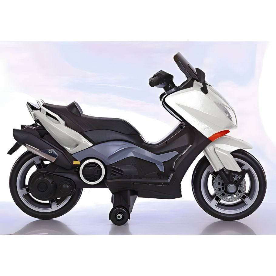Moto Elettrica per Bambini Tmax 12V Nero Mp3 USB AUX Fari Luci LED