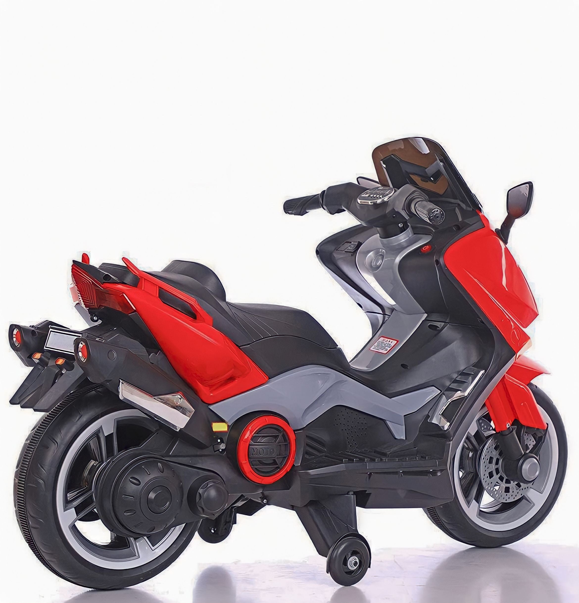 Moto Elettrica per Bambini Tmax 12V Nero Mp3 USB AUX Fari Luci LED