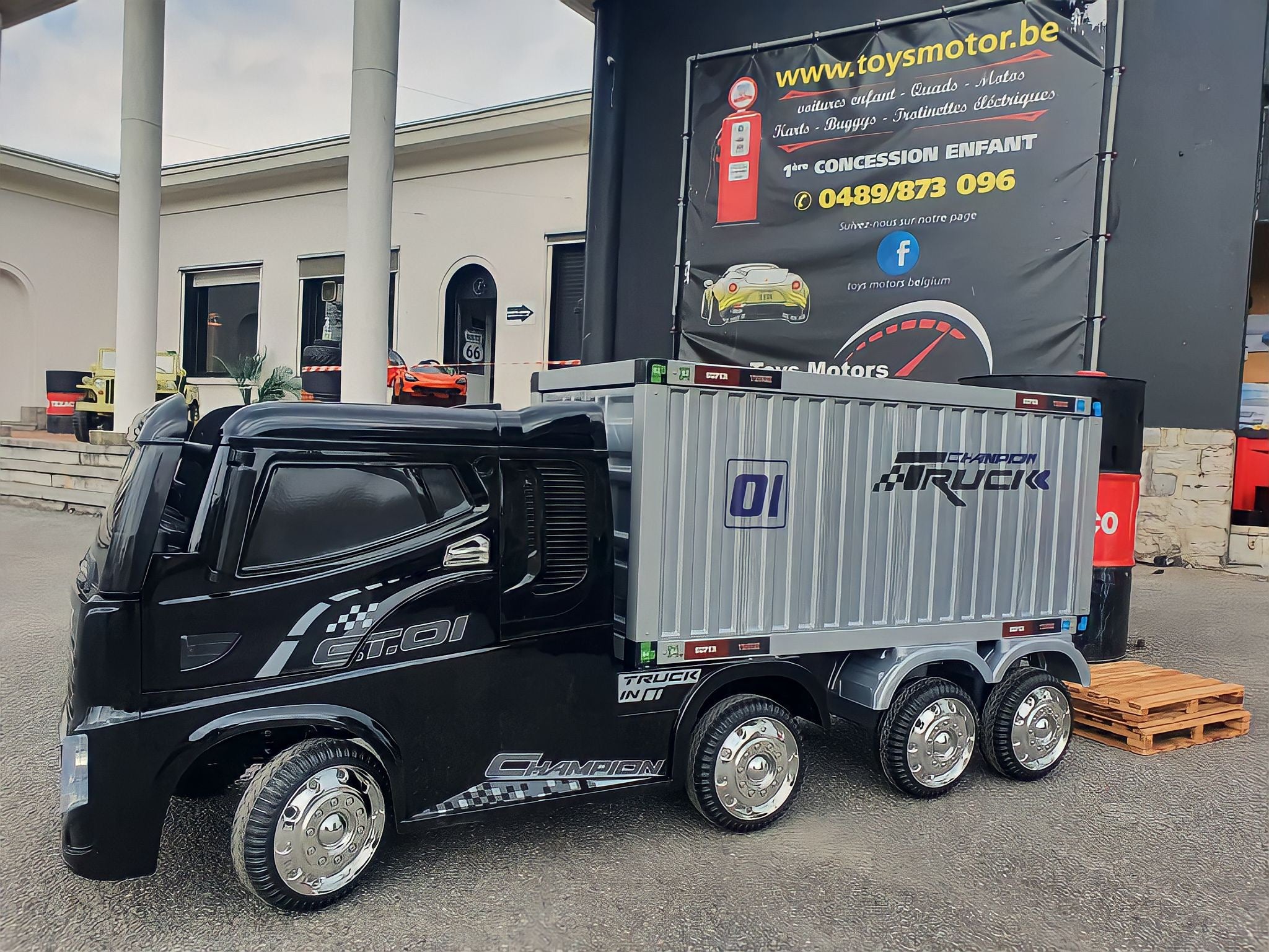 Camion container elettrico bambini 12v telecomando 4 potenti motori