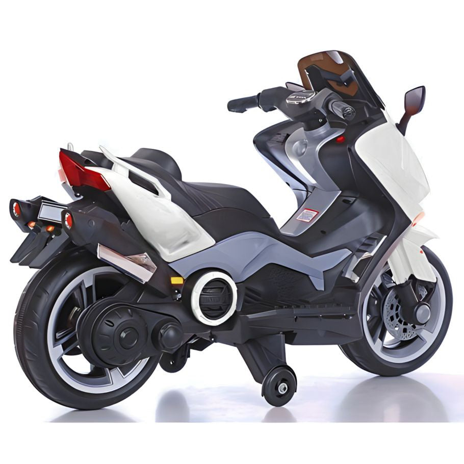 Moto Elettrica per Bambini Tmax 12V Nero Mp3 USB AUX Fari Luci LED