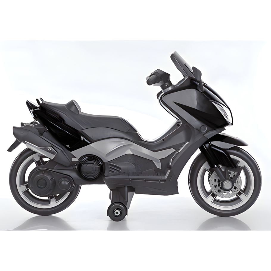 Moto Elettrica per Bambini Tmax 12V Nero Mp3 USB AUX Fari Luci LED
