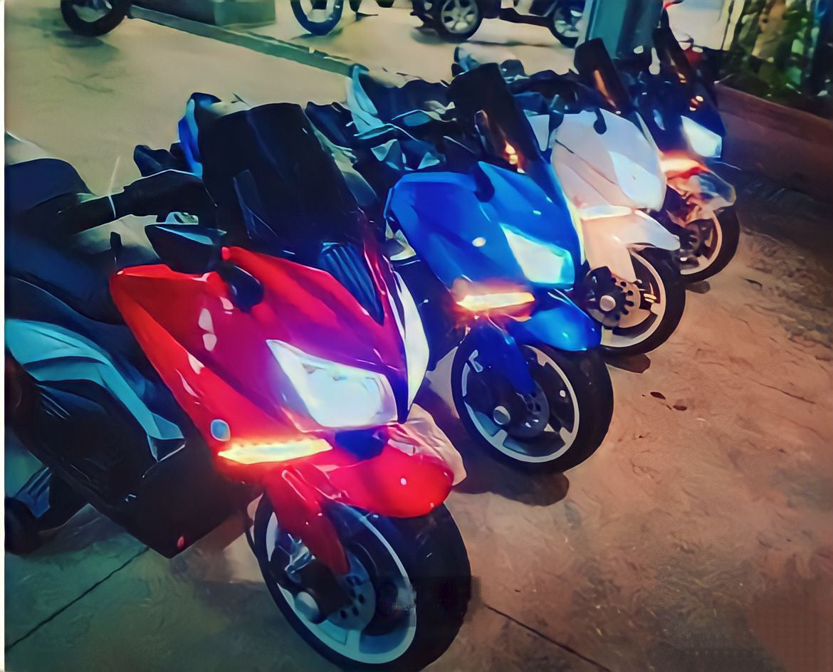 Moto Elettrica per Bambini Tmax 12V Nero Mp3 USB AUX Fari Luci LED